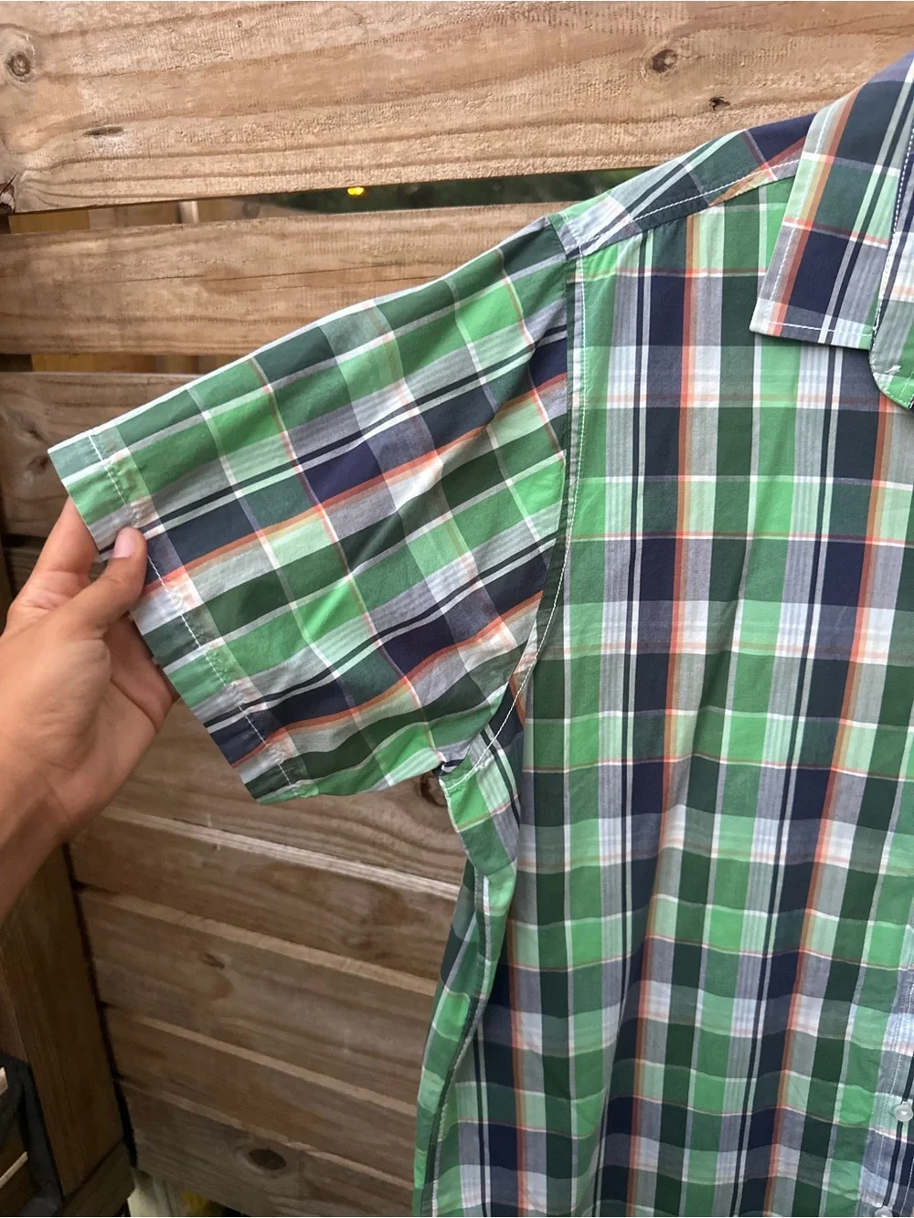 J. Crew Green and Navy Plaid Short-Sleeve Button-Down Shirt